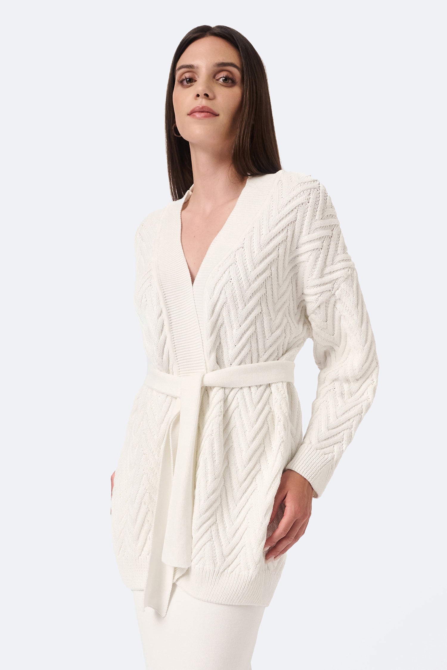 Knitted long herringbone line cardigan