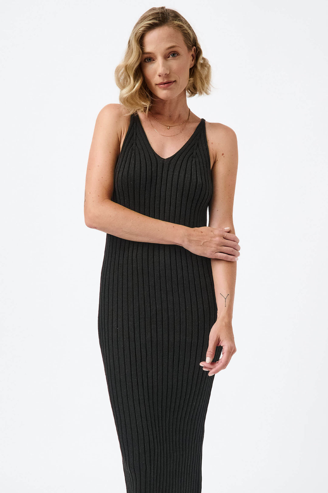 Knitted ribbed strap dress