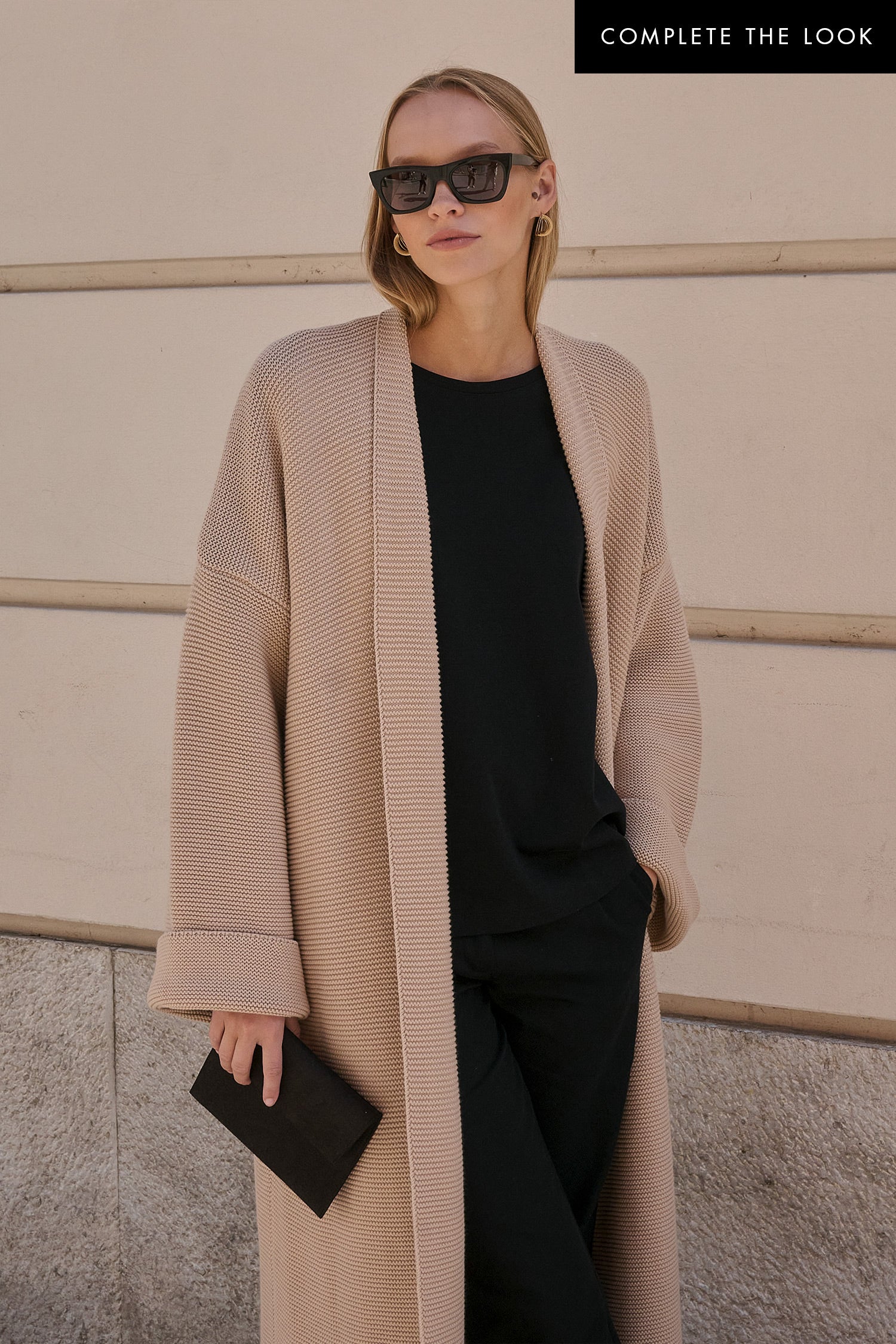 Knitted organic cotton long cardigan coat Mila.Vert