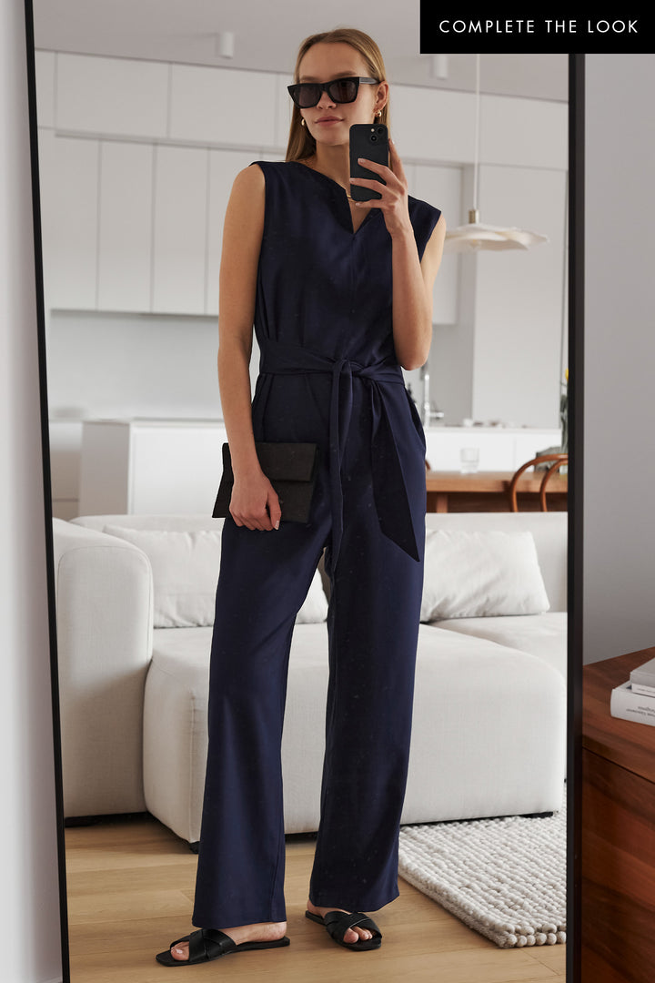 Belted sleeveless jumpsuit