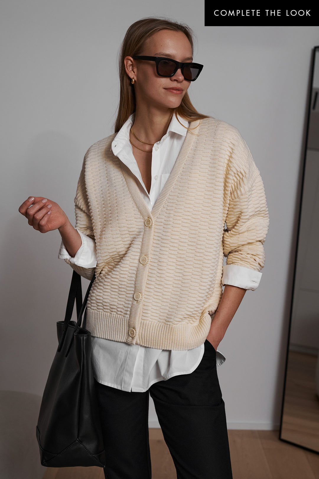 Knitted relief button-down cardigan