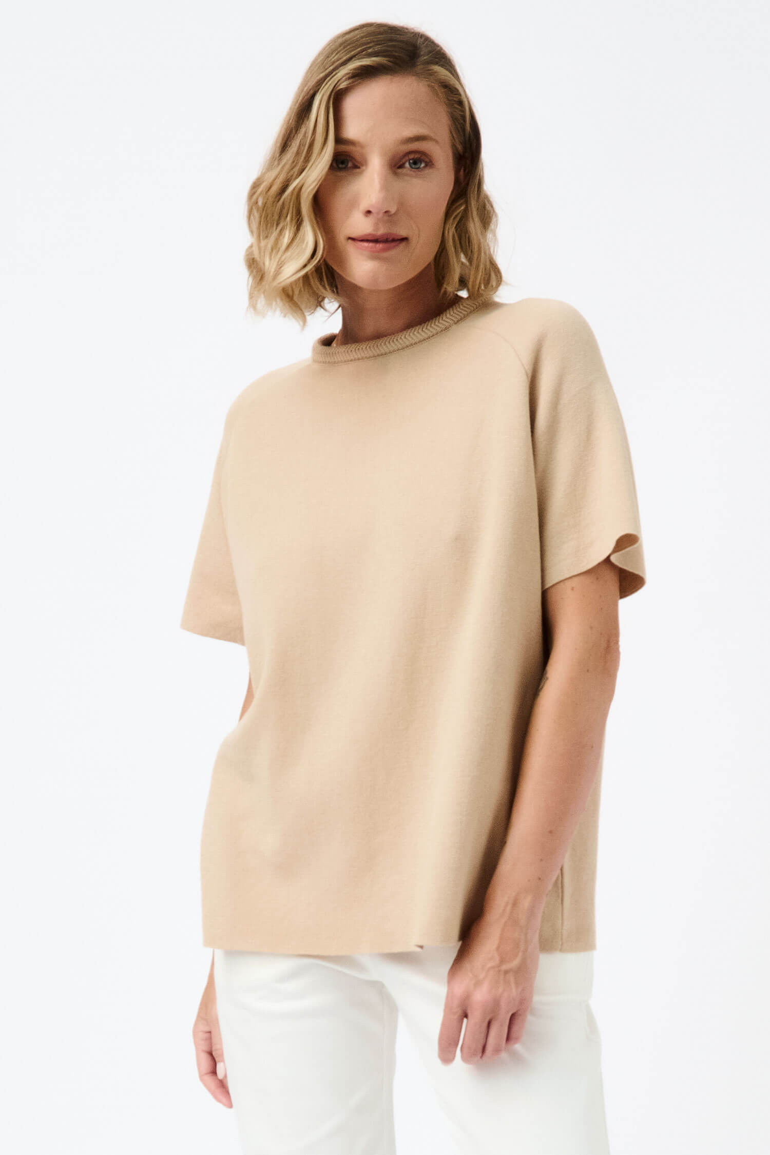 Knitted herringbone detail short-sleeved top