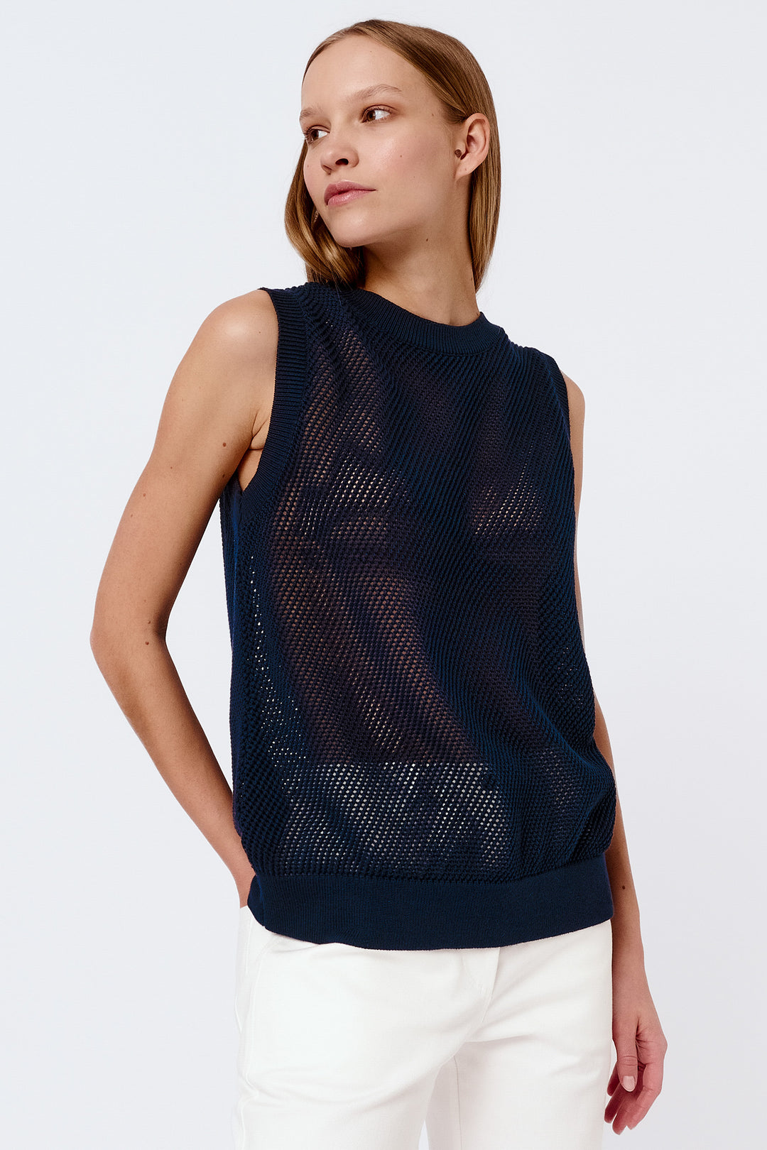 Knitted mesh sleeveless top