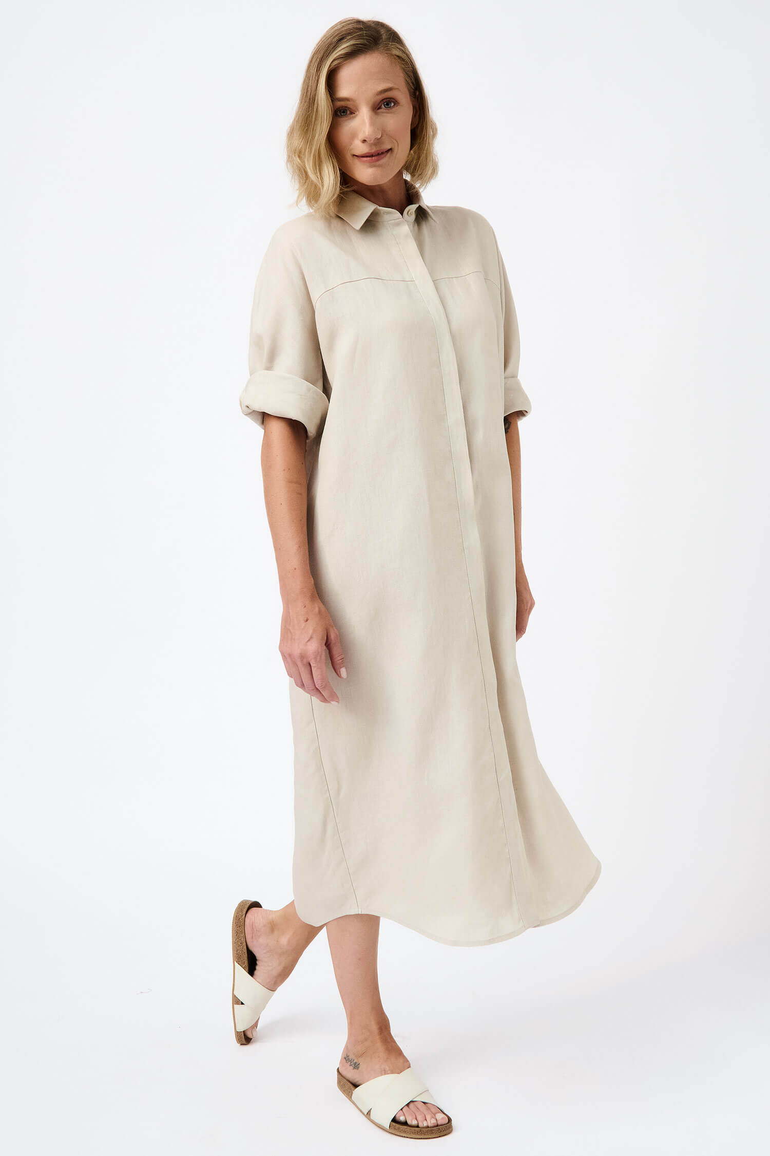 Linen long shirt dress