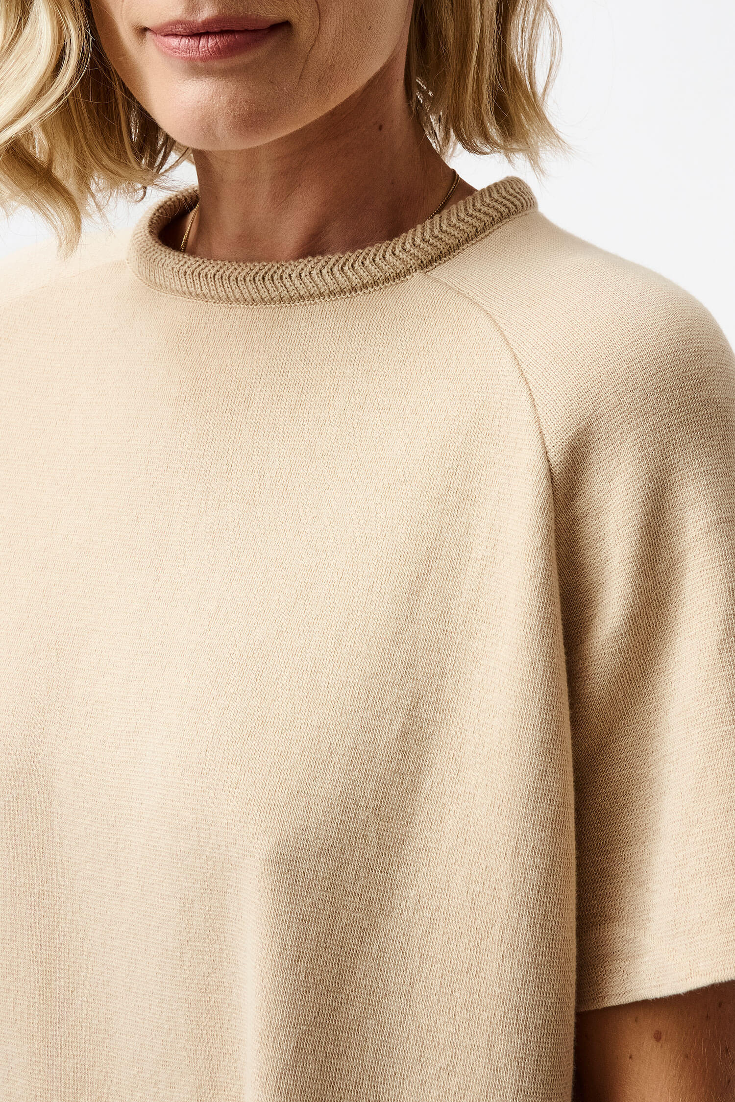 Knitted herringbone detail short-sleeved top