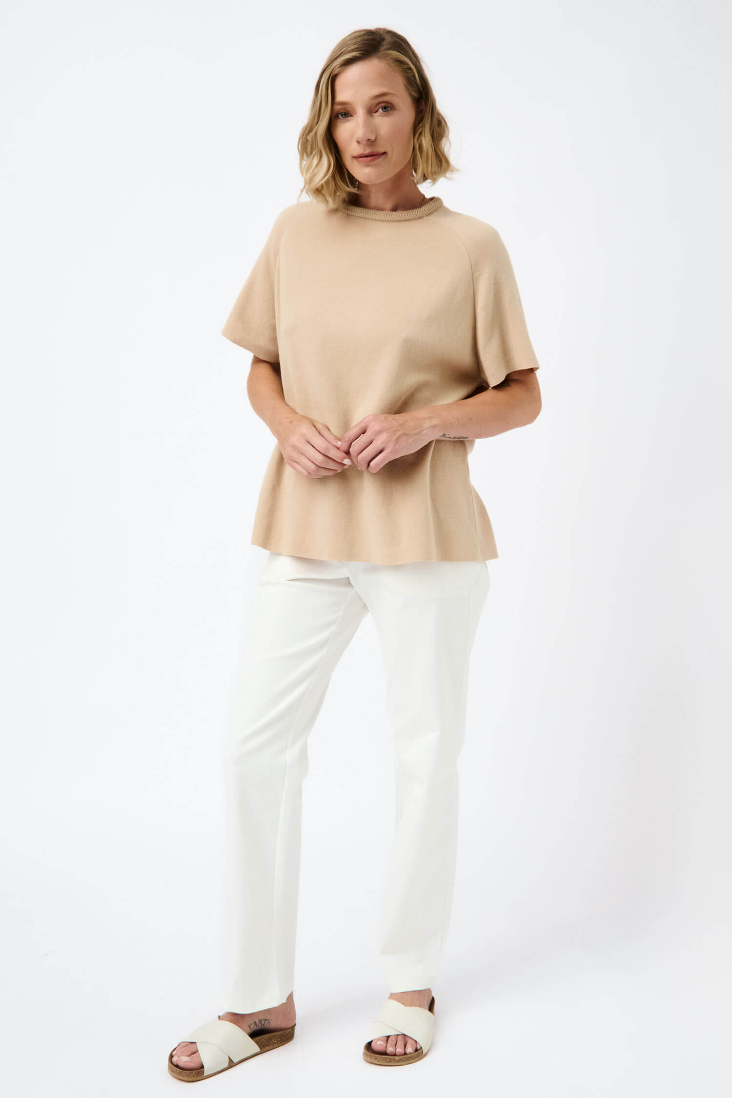 Knitted herringbone detail short-sleeved top