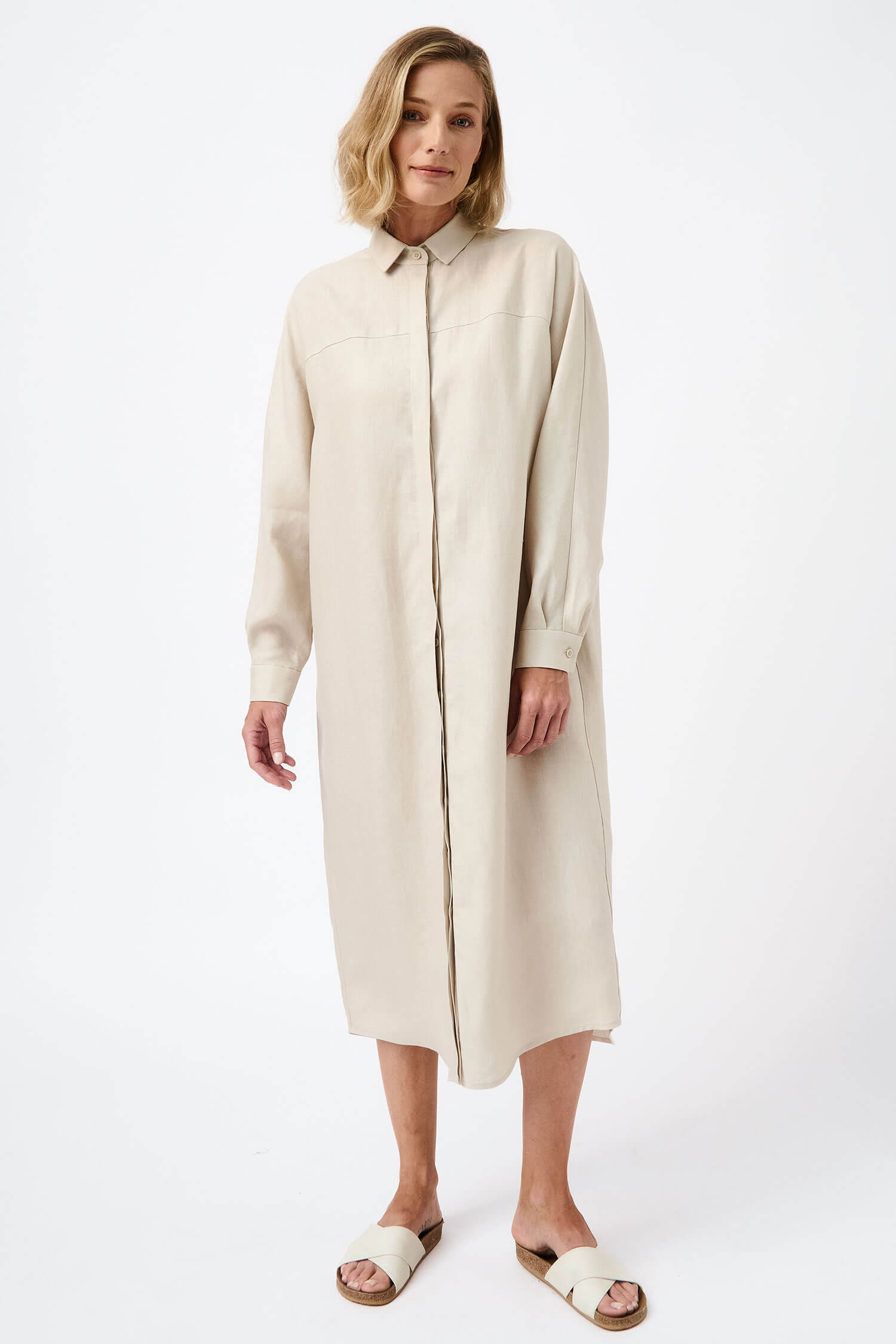Linen long shirt dress