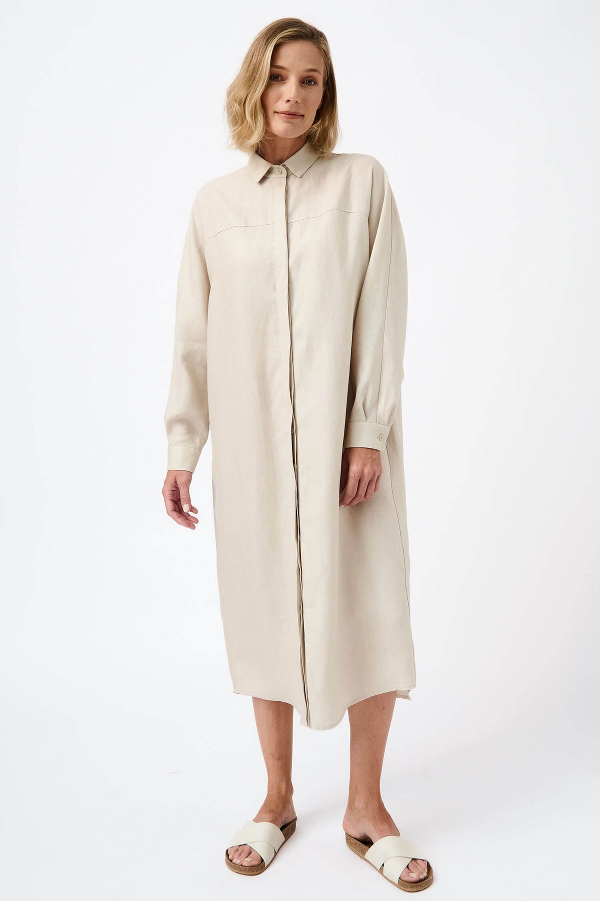 Long linen deals shirt dress