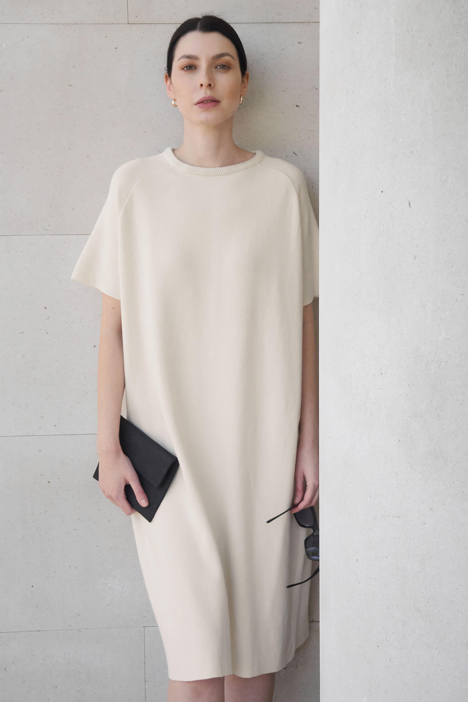 Knitted herringbone detail T-shirt dress