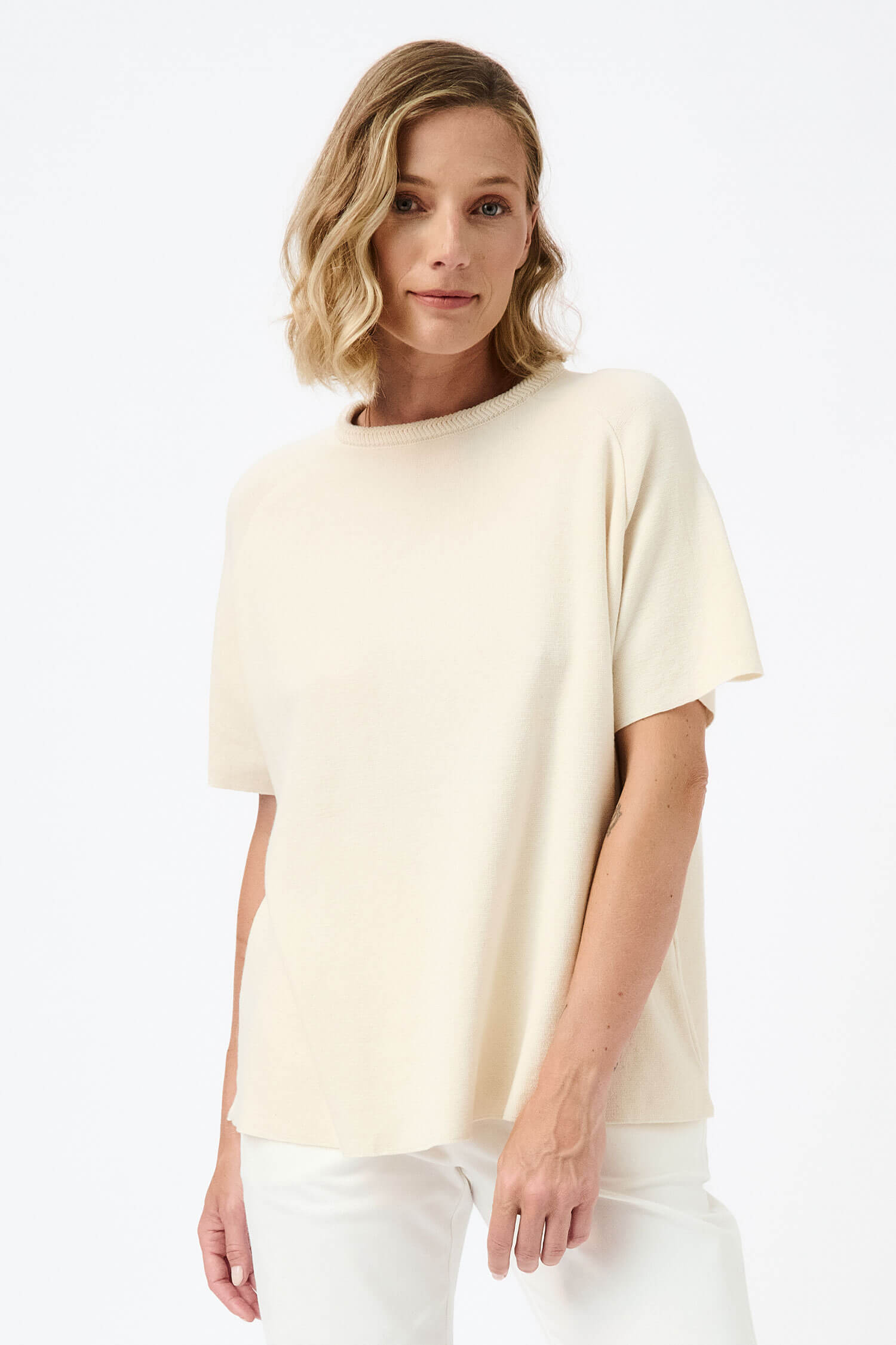 Knitted herringbone detail short-sleeved top