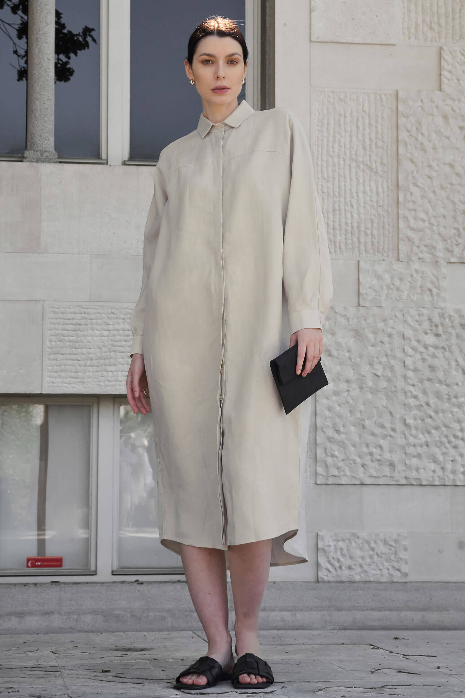 Linen long shirt dress