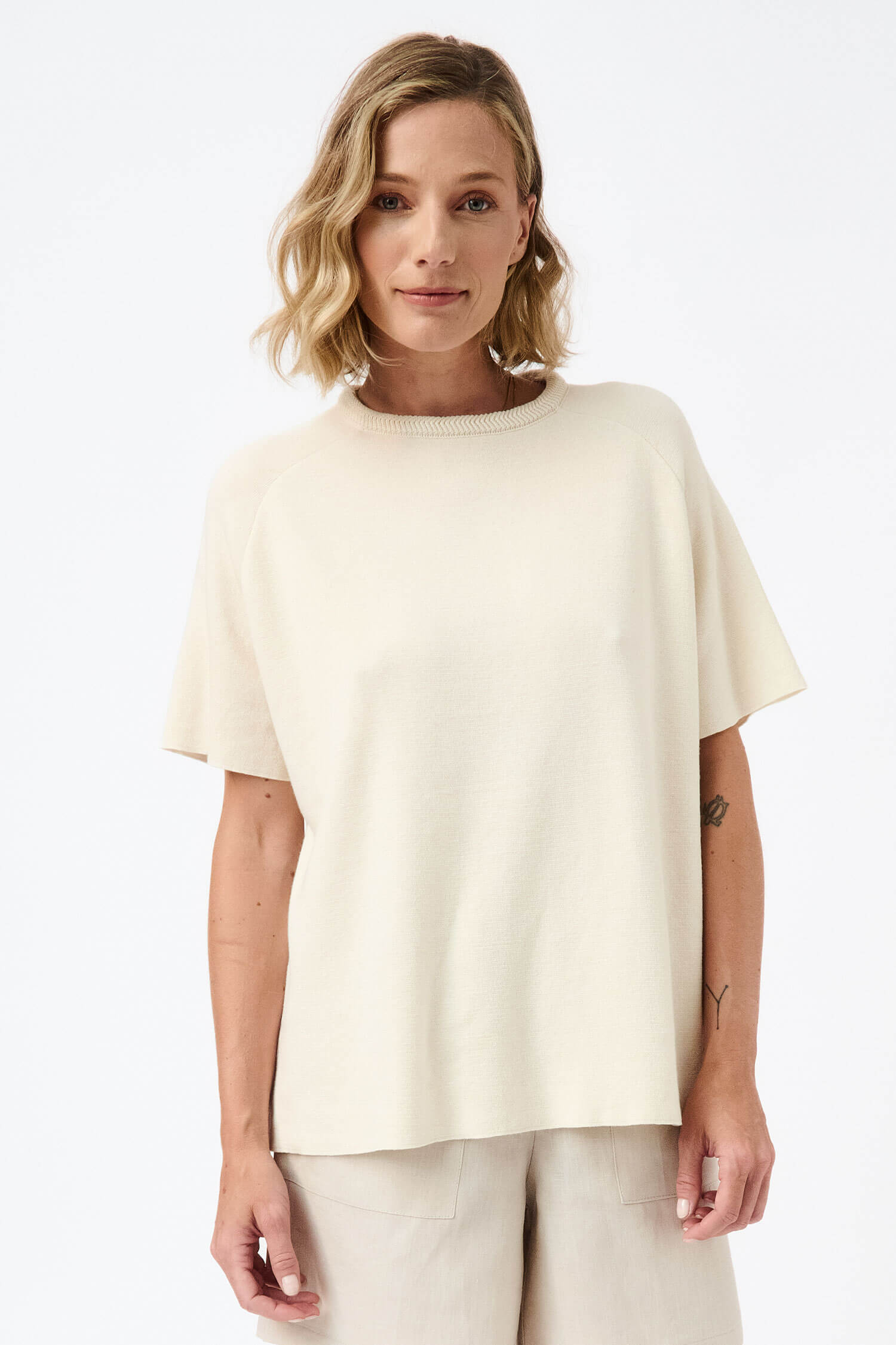 Knitted herringbone detail short-sleeved top