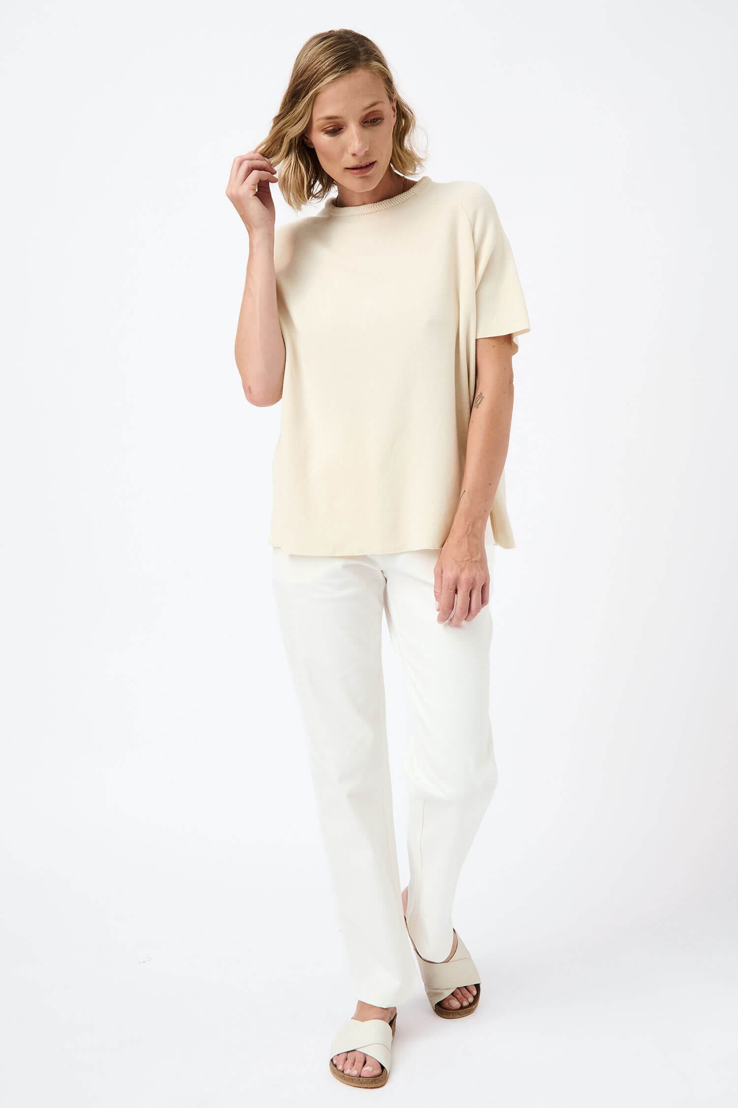 Knitted herringbone detail short-sleeved top