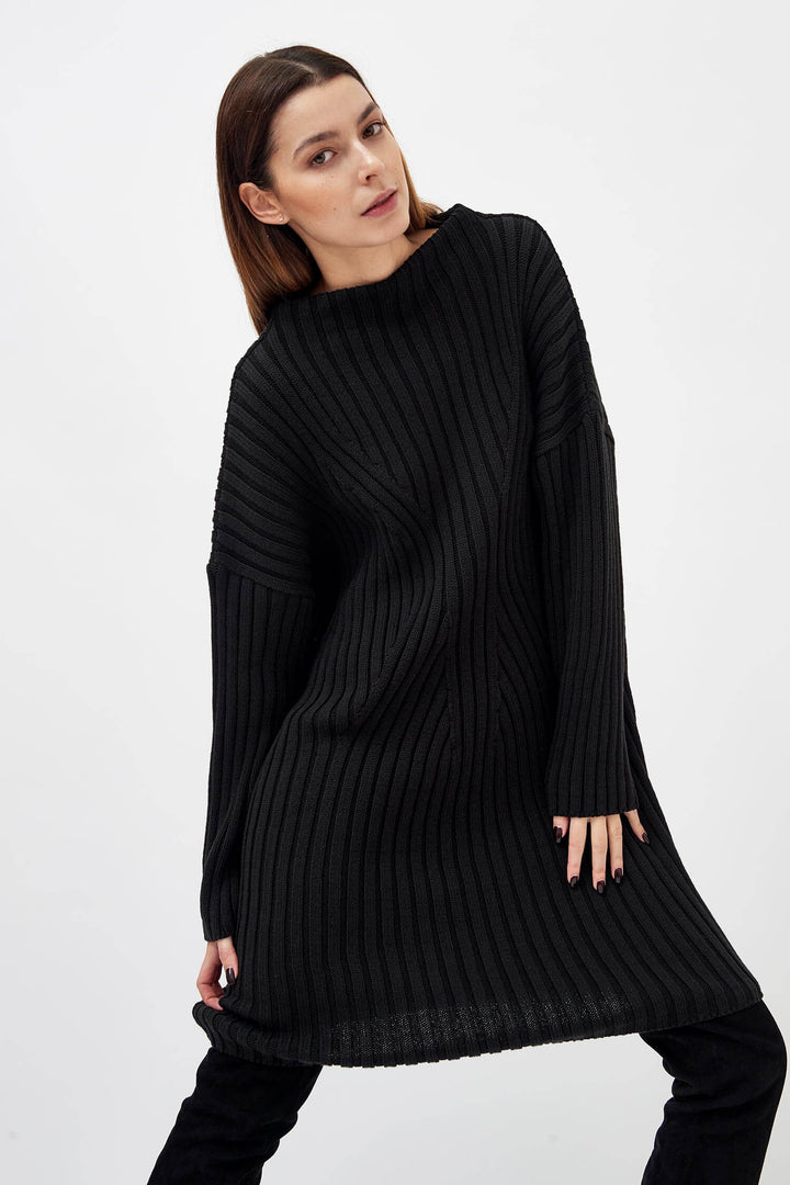 Knitted high boat neck dress