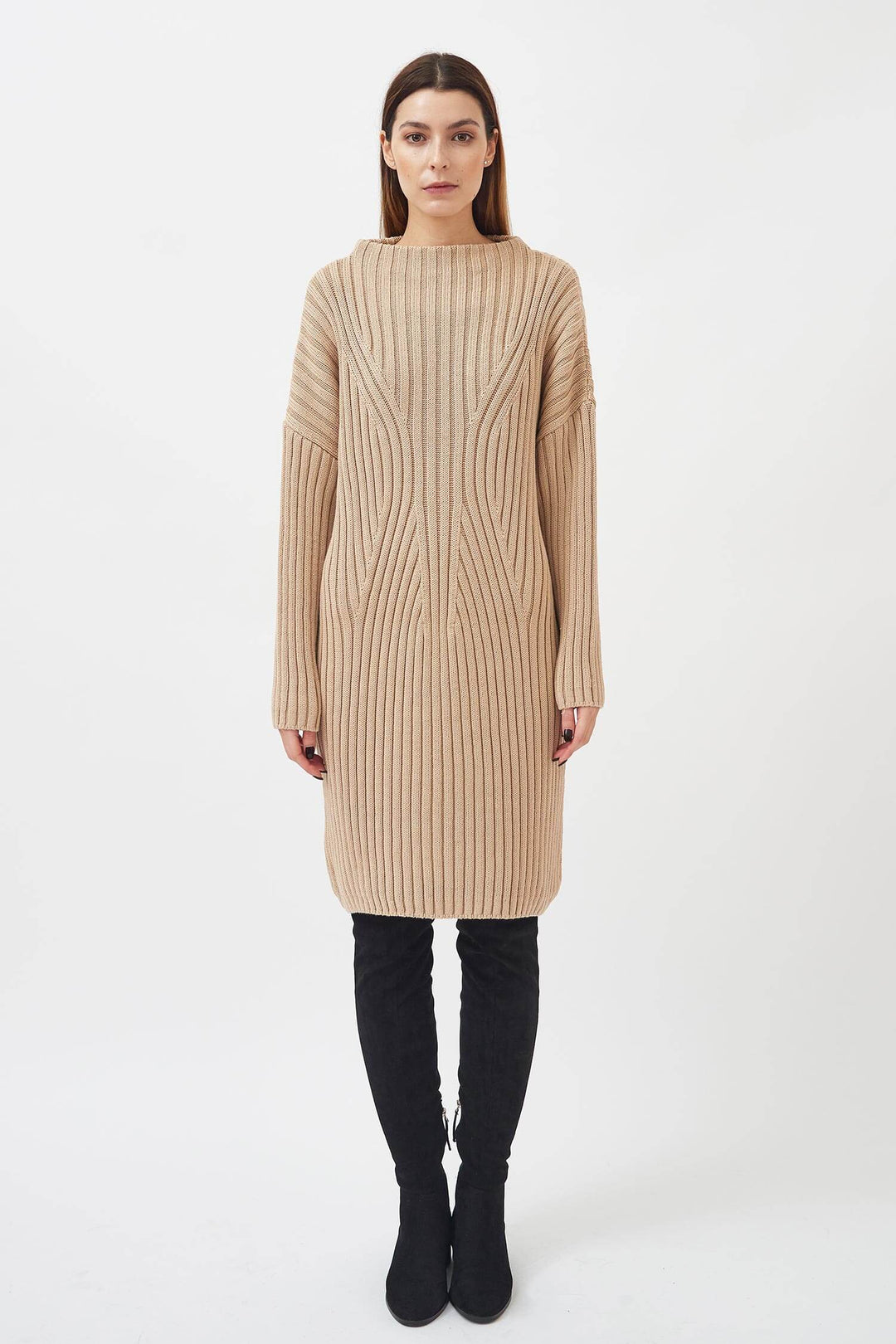Knitted high boat neck dress