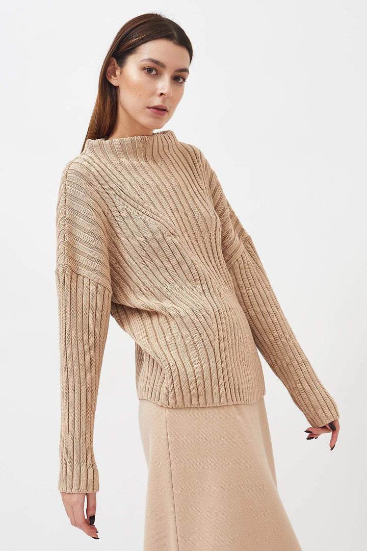 Knitted high boat neck pullover