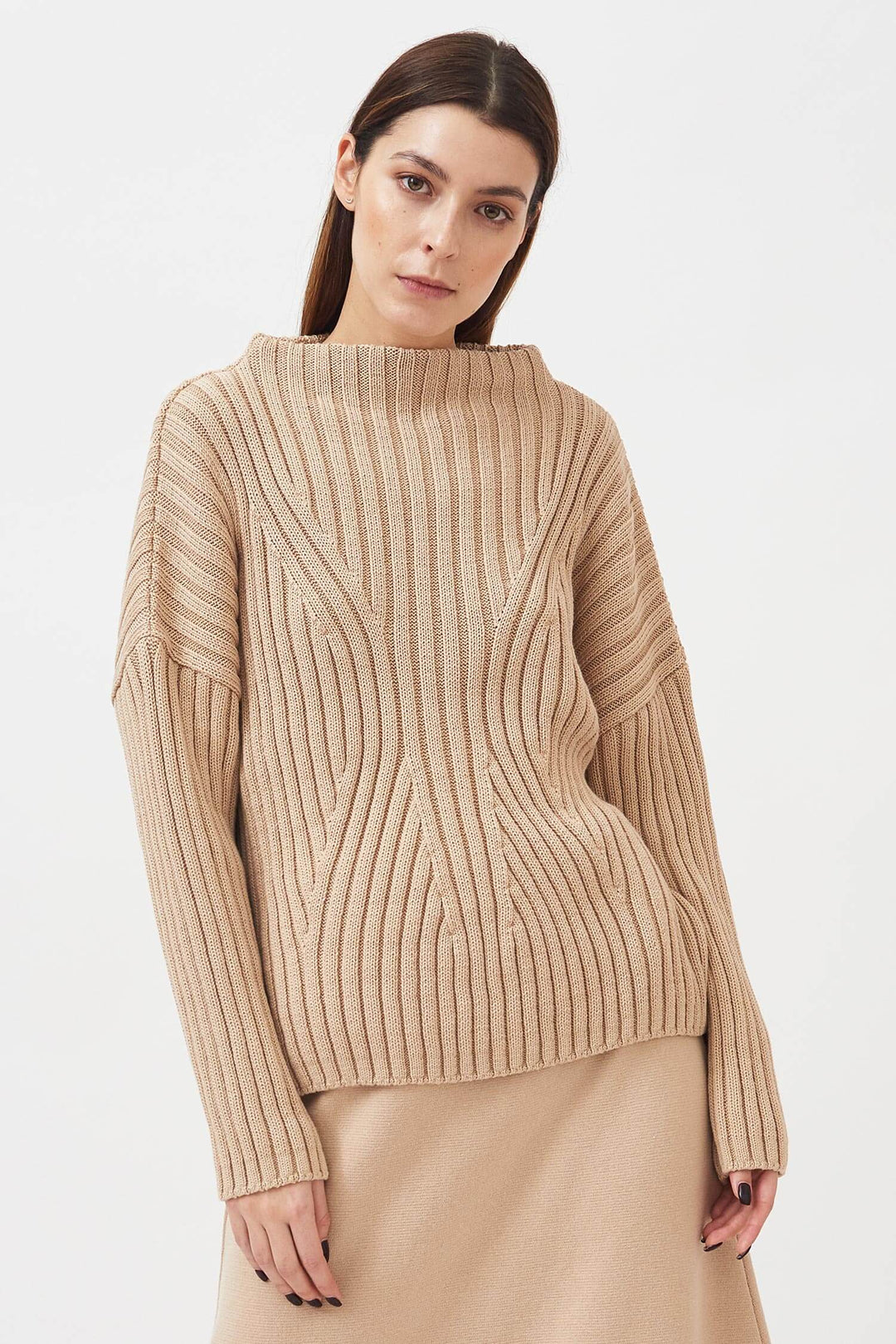 Knitted high boat neck pullover –