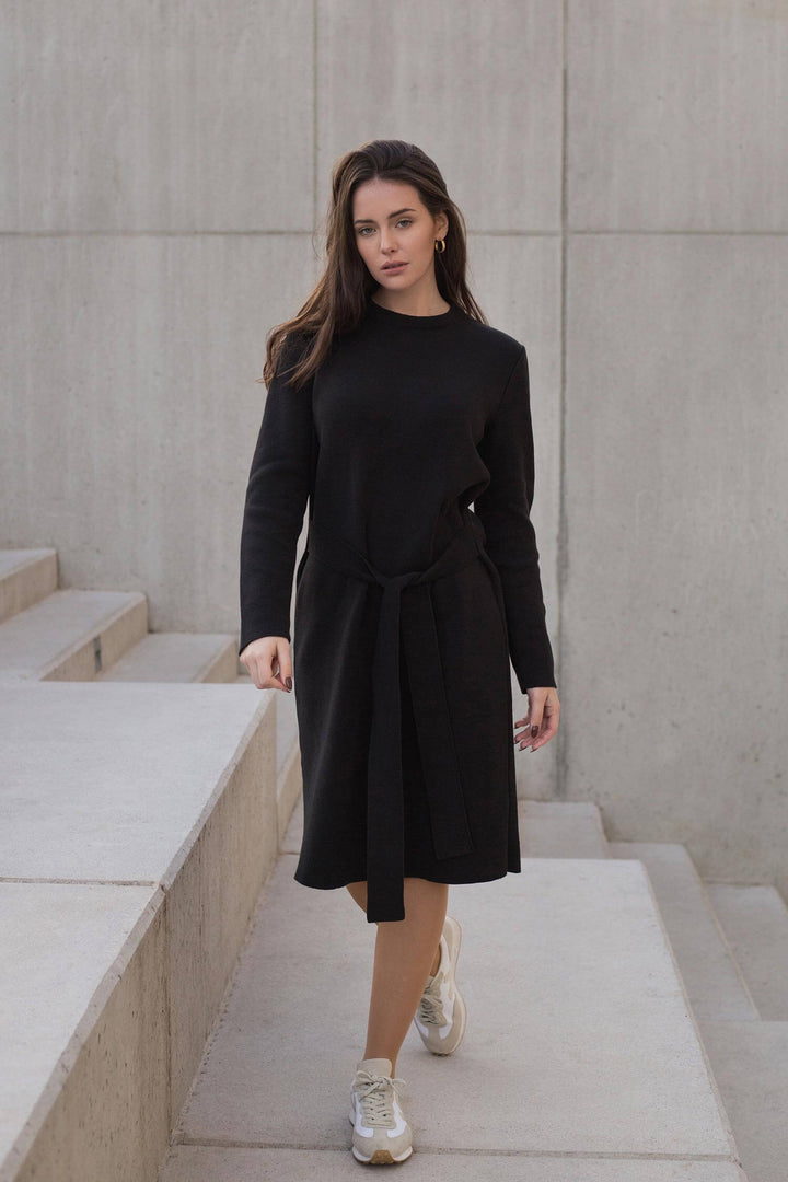 Knitted belted dress