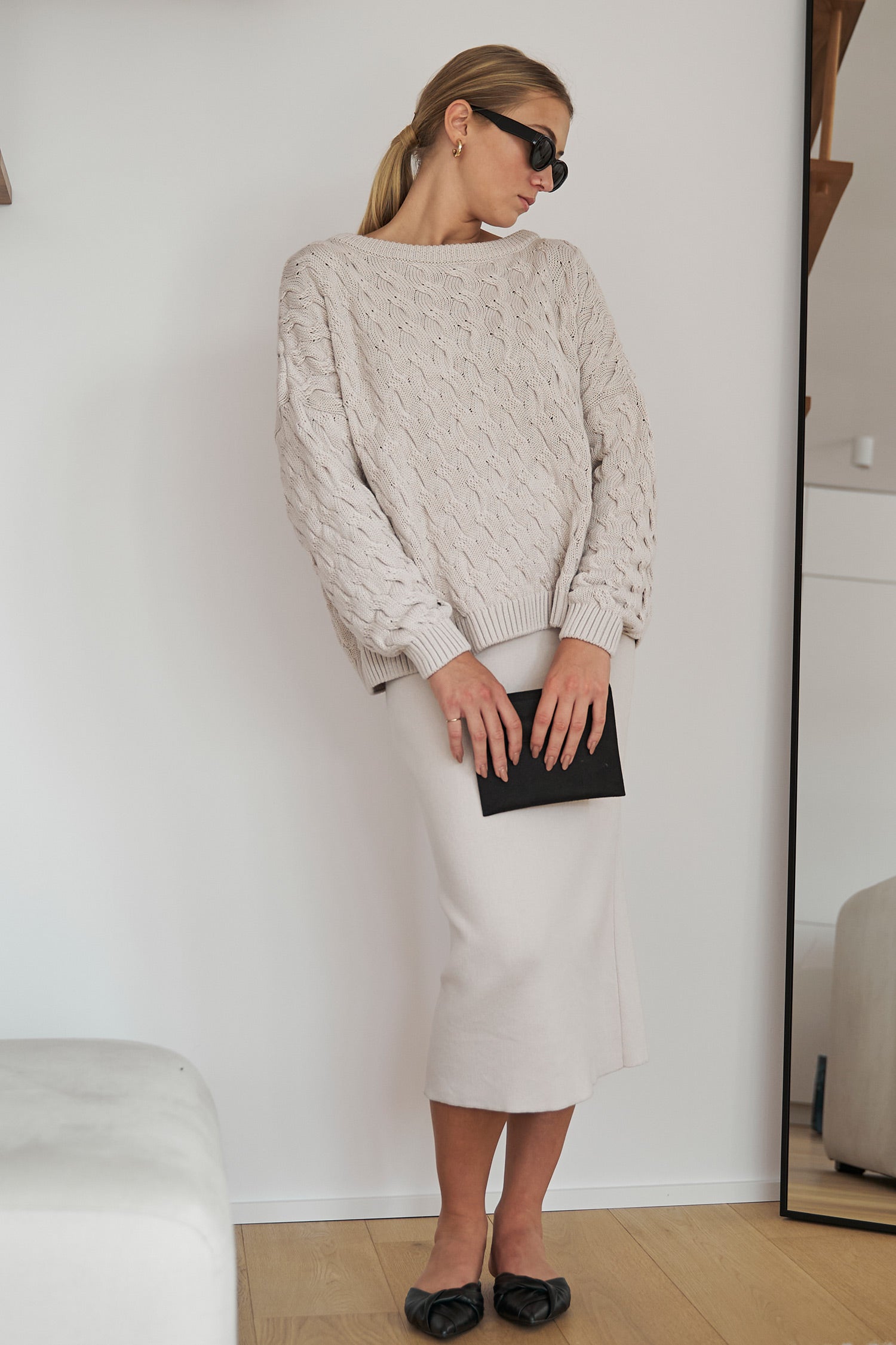 TODAYFUL♡ Oversize Braid Knit ベージュ Knitted oversized braid knit sweater women's in taupe – Mila.Vert