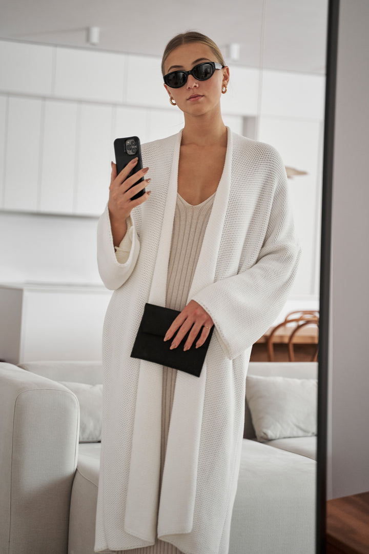 Knitted pinpoint cardigan coat