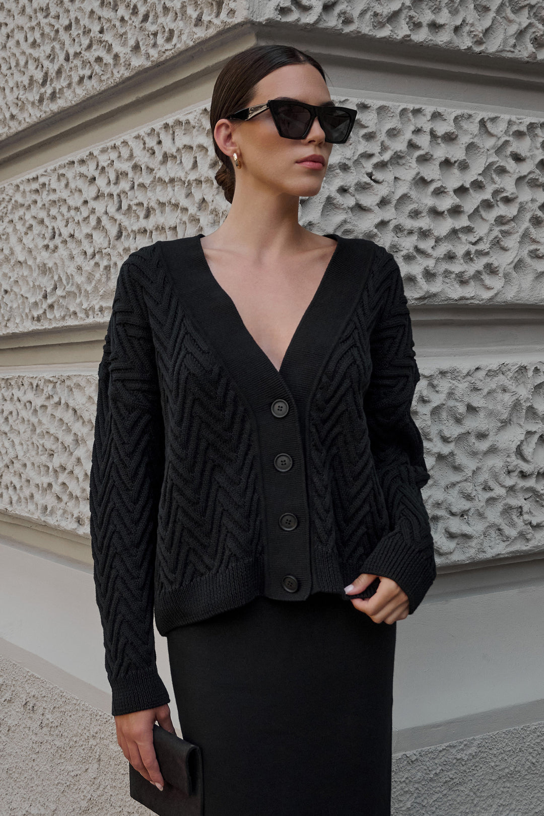 Knitted herringbone line cardigan