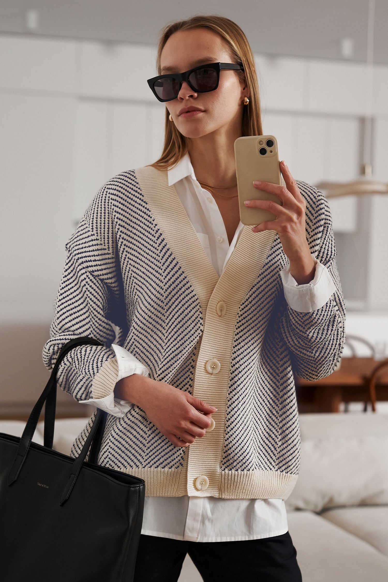 Knitted herringbone organic cotton cardigan – Mila.Vert