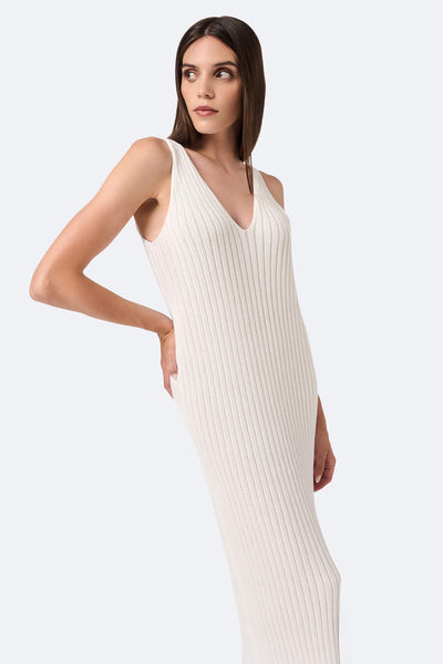 Knitted ribbed V-neck dress in white Mila.Vert Knitted ribbed V-neck dress in white Mila.Vert