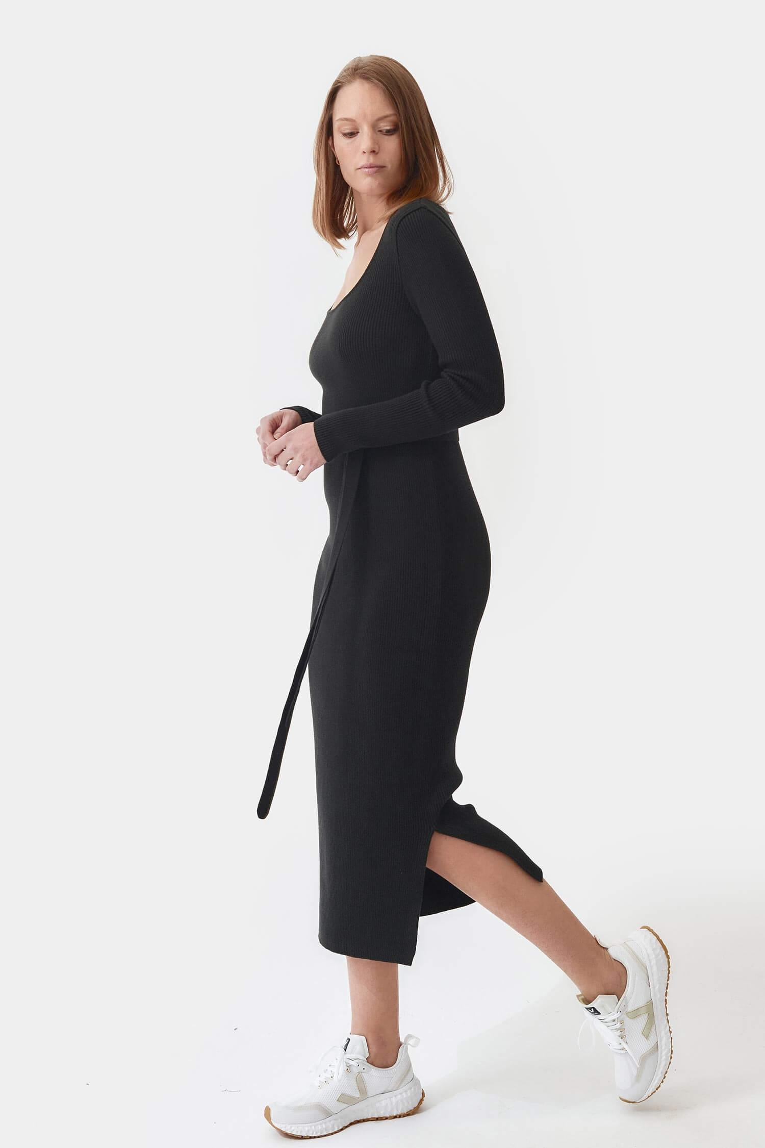 Round neck sales long dress