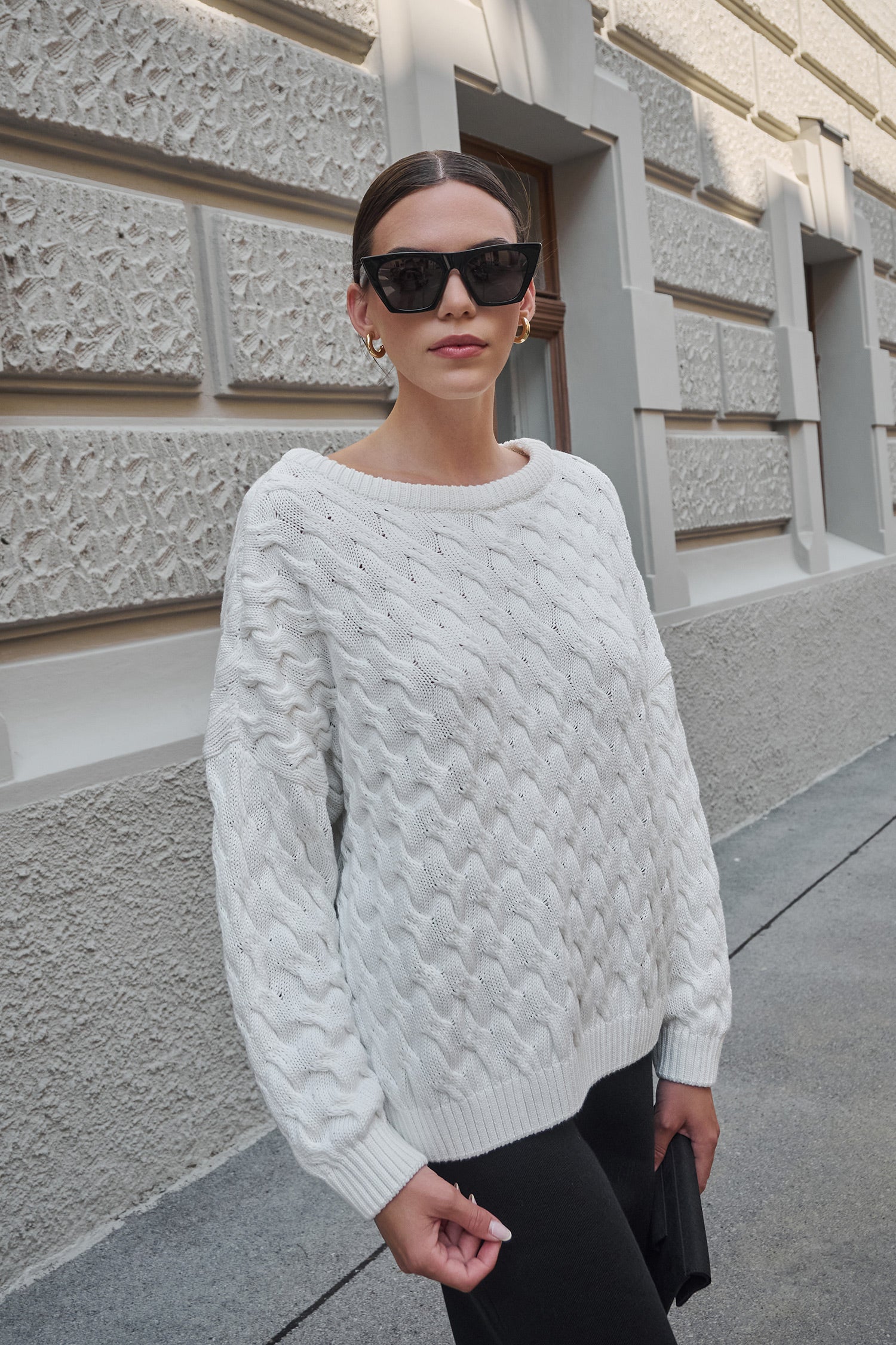 Knitted oversized braid knit sweater women's in white – Mila.Vert