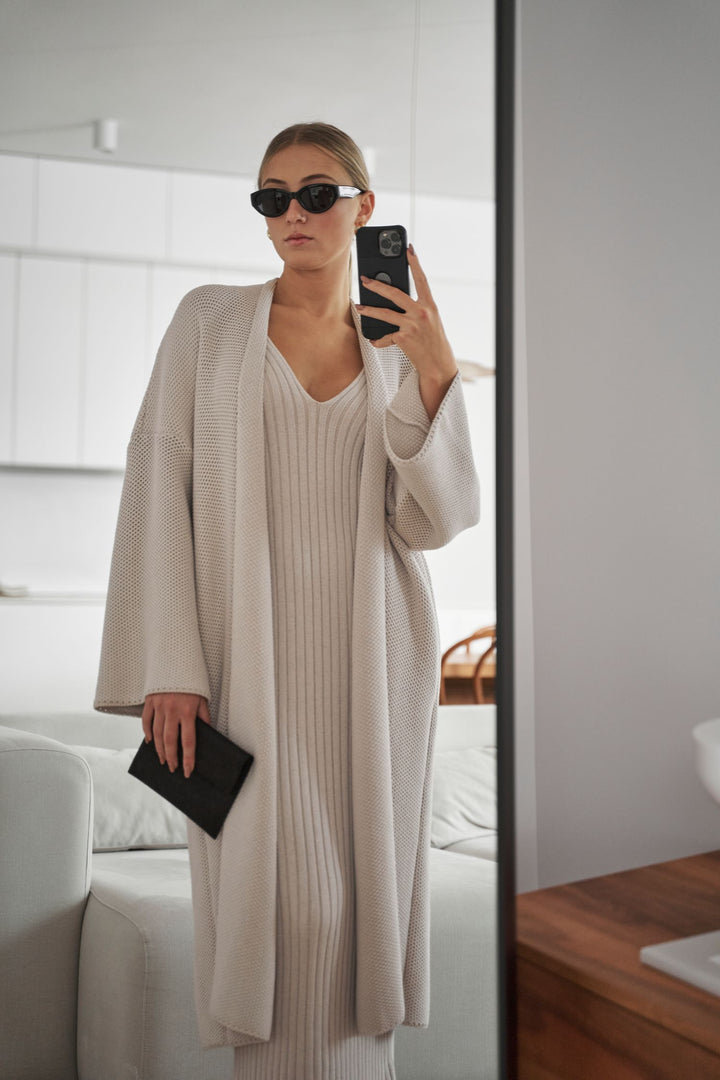 Knitted ribbed V-neck dress